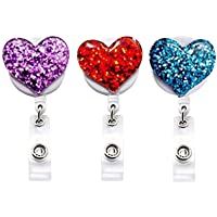 NUOBESTY 3 piezas de amor en forma de corazón Clips de tarjeta Rhinestone ID tarjeta manga aleación hebilla Retráctil ID…
